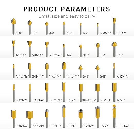 CSOOM 70PCS Router Bits Set - 1/4??Shank, Carbide Tipped Router Bits for Professional Woodworking, Includes Multiple Shapes , Yellow,for Professional and Beginners Carpenter
