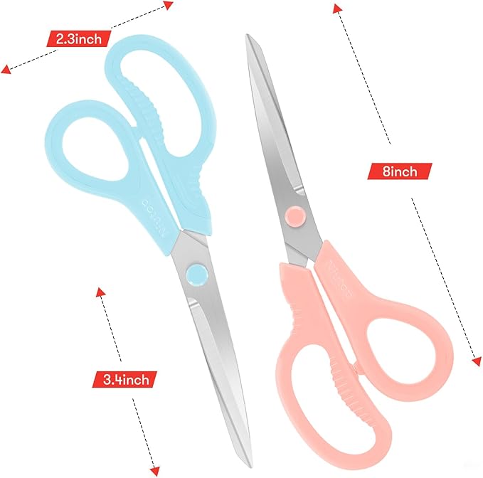 Niutop 8" All Purpose Scissors - Heavy Duty, Ergonomic Comfort Grip Shears for Office, Home, School, Art & Craft
