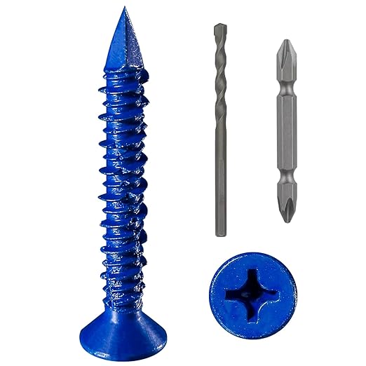 (30pcs) 1/4''x1-3/4 Concrete Screw Anchor Blue Flat Head for Anchoring to Masonry, Block or Brick Stucco