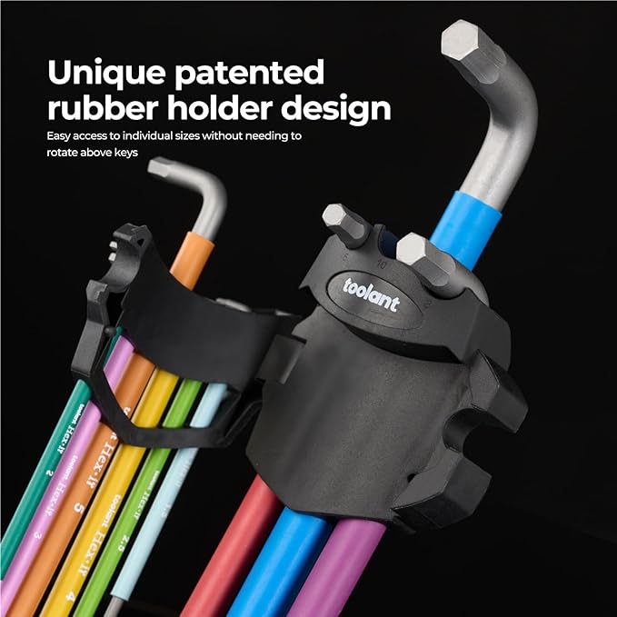 Metric Allen Wrenches Sets 9pcs, Extra Long Arm Allen Key Set with Ball End, Crafted Hex Key Set with Color Coded Sleeves, Unique Patented Holder Design for Magnetizing and Demagnetizing