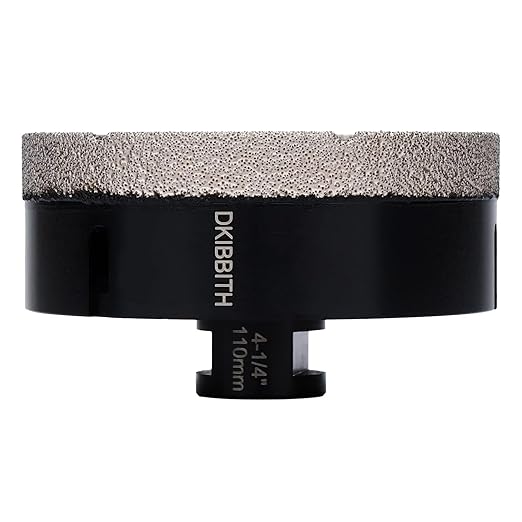 DKIBBITH 4-1/4 in Dry Diamond Core Drill Bit, Tile Hole Saw for Ceramic Porcelain Granite Quartz Marble Tiles Stone Brick Glass Block with 5/8-11 Thread Fit Angle Grinders, 110mm Black