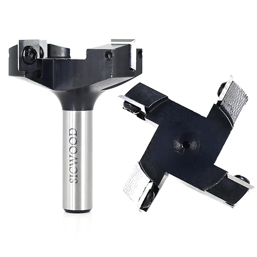 CNC Spoilboard Surfacing Router Bit 1/2 Shank, Exra Large 2-1/2" Cutting Dia 4-Wing, Insert Slab Flattening Router Bit, Wood Planer Planing Bit for Flycutter/ Slab Leveler/ Rabbeting by SICWOOD