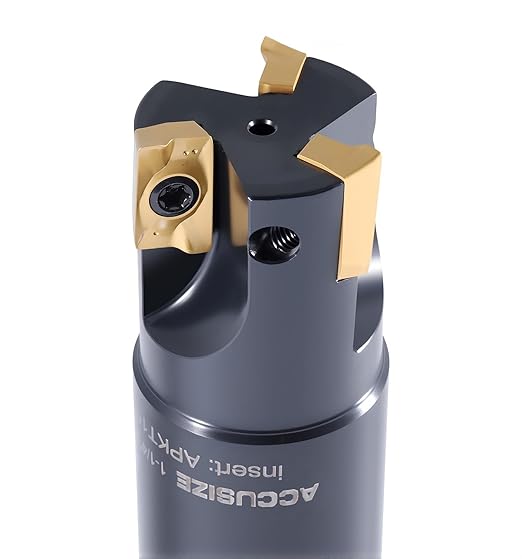 Accusize Industrial Tools 1-1/4" 90째 Square Shoulder Indexable End Mill w/ 10 add'l APKT1604 Inserts, 1-1/4" Shank, 3-3/4" OAL, 0.551" ap, 3 Flutes, APKT1604, Carbide Inserts, 0056-0922+0056-1604