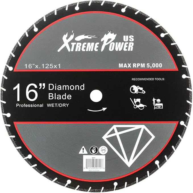 XtremepowerUS 3200W Electric Power Disc Cutter Circular Demo Saw For Wet/Dry Concrete Guide Roller Cut Off, 16"