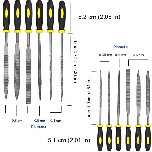 Wood Rasp File Kit - 12 Assorted Small Metal Needle Files Set with Bristle Brush and Hand Strap Carrying Case (Rasps included 2 Sizes of Flat, Pointed Flat, Round, Half Round, Square, Triangle)