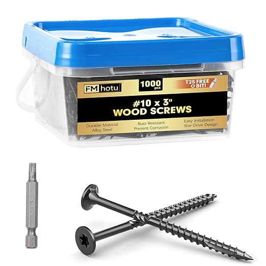 #10 x 3??Deck Screws, 1000Pcs Star Drive Wood Screws, Rust Resistant Timber Screws for Timber/Log/Landscaping Wood, T25 Star Bit Included, Black