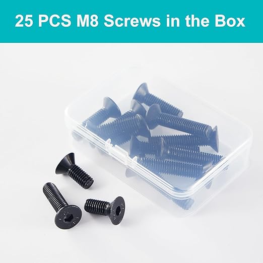 M8-1.25 x 16mm 25PCS Flat Head Hex Socket Cap Screws, Countersunk Bolts, 10.9 Grade Alloy Steel, Black Oxide Finish, Metric Allen Drive, Fully Threaded