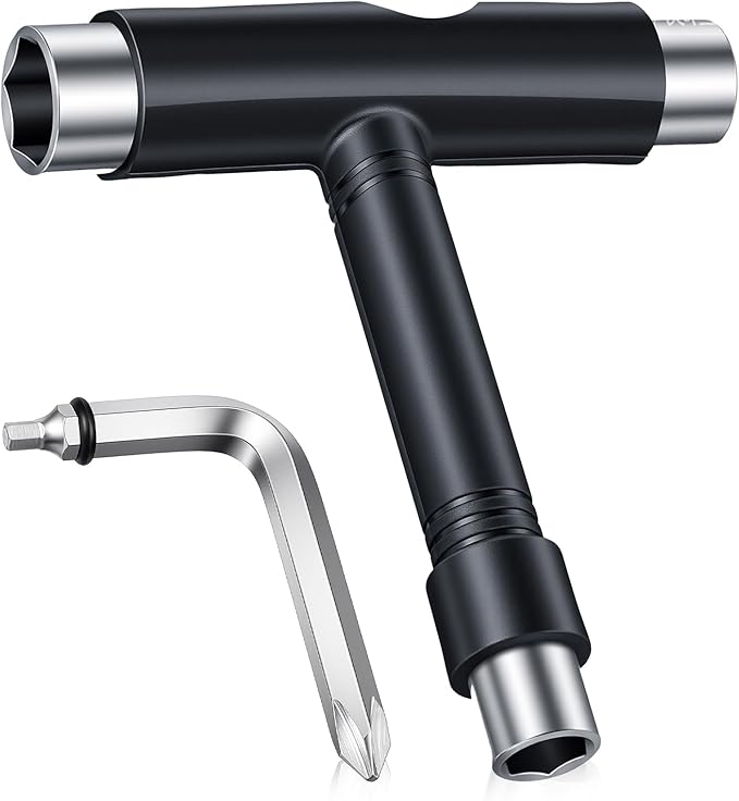 Skate Tools All-in-One, Skateboard T Tool, Tool Accessory with T-Type Allen Key and L-Type Phillips Head Wrench Screwdriver for Adjust Skateboards, Roller Skates, Longboards
