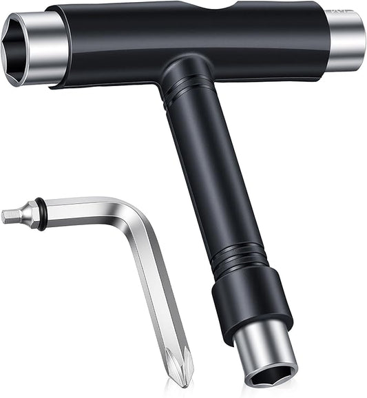 Skate Tools All-in-One, Skateboard T Tool, Tool Accessory with T-Type Allen Key and L-Type Phillips Head Wrench Screwdriver for Adjust Skateboards, Roller Skates, Longboards