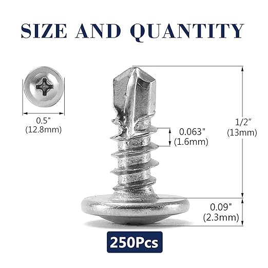 #10 x 1/2" Sheet Metal Screws 250PCS 410 Stainless Steel Truss Head Fast Self Tapping Screws by SG TZH