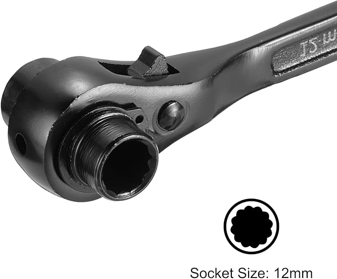 uxcell 12 x 14mm 12-Point Scaffold Podger Ratchet Spanner Ratcheting Socket Wrench Tool (Black) 2pcs