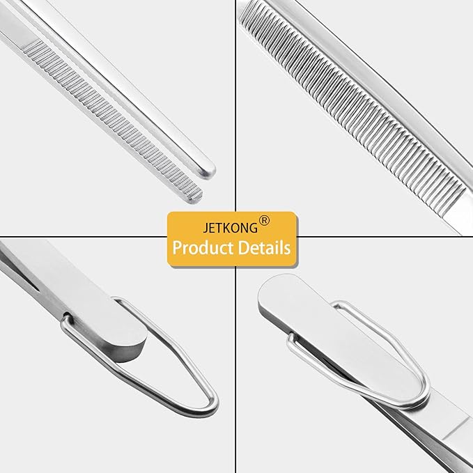 JETKONG 12-Inch Cooking Tweezer Tongs Food Tweezers for Kitchen and Barbecue, Set of 3 (12 12 12 Inch, Silver)