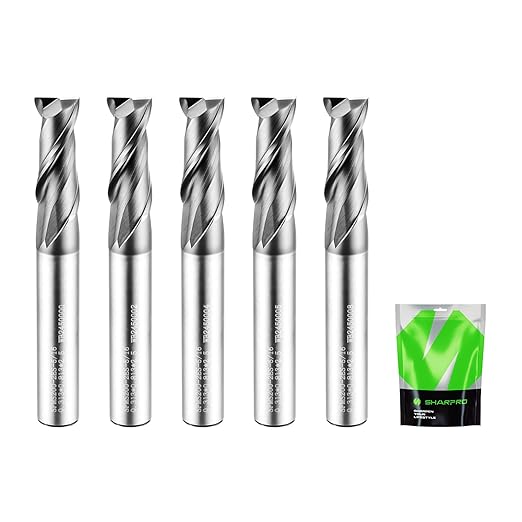 5/16 End Mills 5/16 Inch Shank, 2 Flute Carbide Square Endmill with AlCrN Coated, Upcut Spiral CNC Router Bits for Alloy Steel, Metal and Stainless Steel（5PCS）