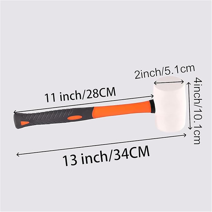 ZOENHOU 2 PCS 16 Oz White Rubber Mallet Hammer, Solid Mallet Head with Absorbing Fiberglass Handle, Rubber Hammer for Flooring, Woodworking, All Projects