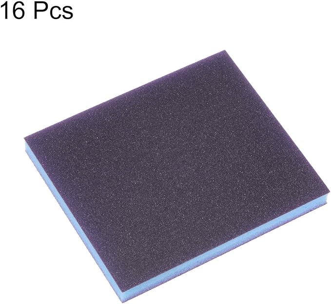 HARFINGTON 16pcs Fine Sanding Sponge Blocks 400-500 Grit Foam Sanding Block Pad for Polishing Kitchen Metal Wood Drywall, 120x100x12mm, Purple