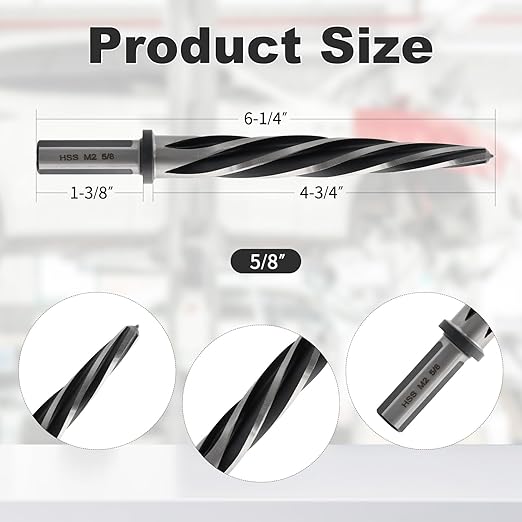 Rocaris 5/8" M2 HSS Taper Chucking Reamer Drill Bit, Taper Reamer Drill Bit for Steel, Alloy, Aluminum, Wood, Plastic