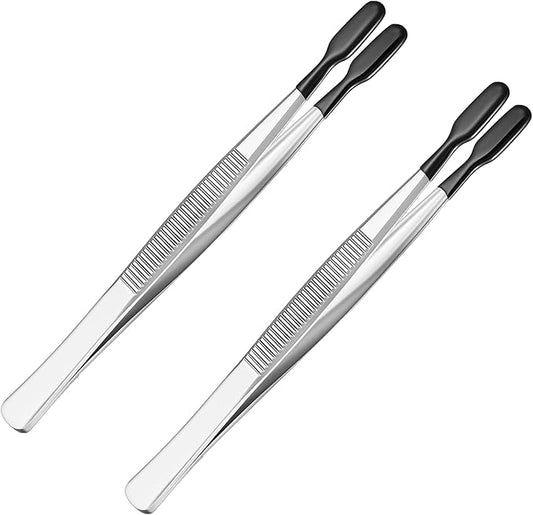 Rubber Tipped Tweezers, 2 Pieces Flat Tip PVC Rubber Coated Precision Tweezers, Long Tweezer, for Stamps Coins Jewelry Crafts Industrial Electronic Lab