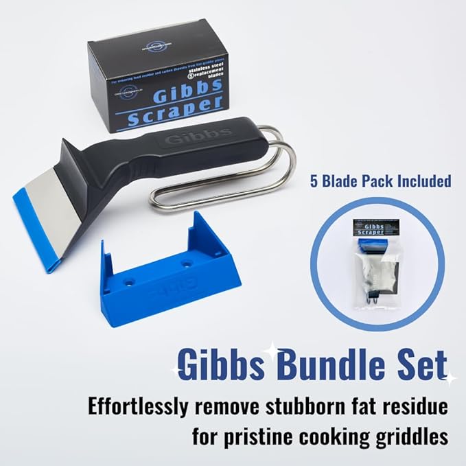Heavy Duty Gibbs Griddle Scraper, Latest Concept in Griddle Cooking and Cleaning, 5 Replacement Blades, Commercial and Domestic Quality