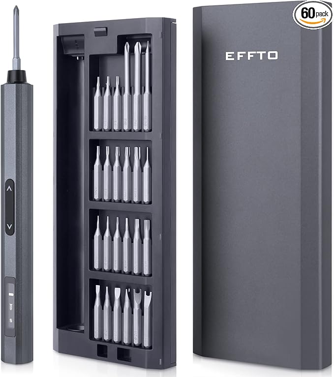 Precision Screwdriver Set, 5 Gear Torque, Mini Electric Screwdriver with OLED Screen, Small Screwdriver Set Rechargeable with 48 multifunctional bits and shadowless LED lights