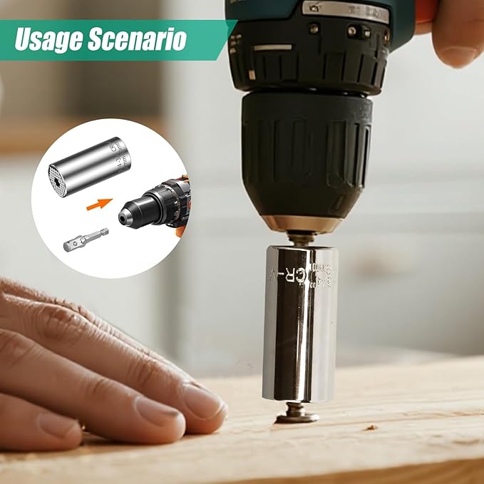 Prowin Universal Socket Set Gift for Men Dad Multi-Function 2 Pcs with Power Drill Adapter Birthday Holiday Cool Stuff Gadgets for Women Husband (7-19mm)