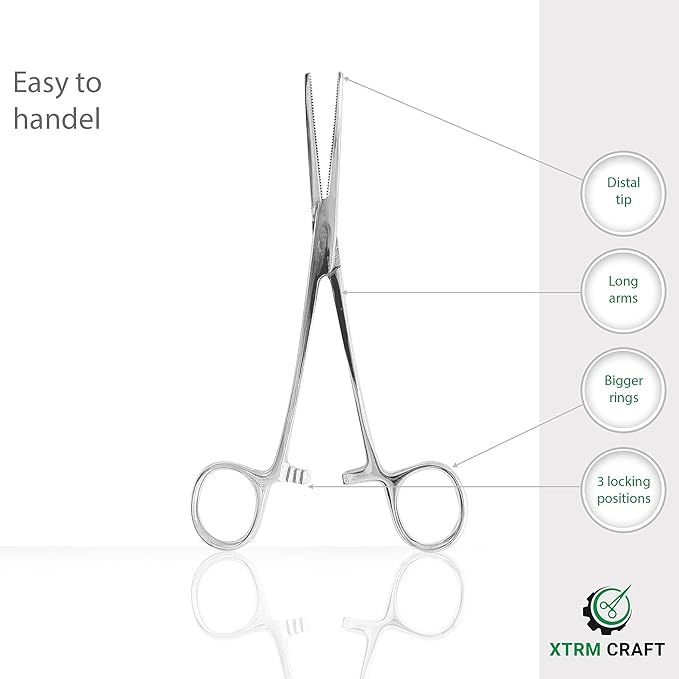 Pean Hemostat Straight and Curved Multipurpose Locking Tweezer Clamps Serrated, Stainless Steel - Hemostats for Nurses, Fishing Forceps, Crafts and Hobby