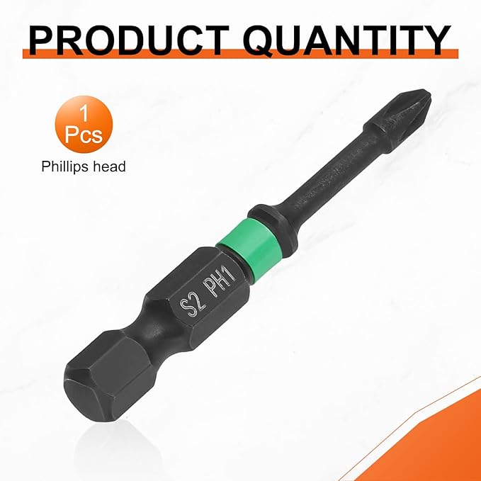 HARFINGTON #1 Impact Phillips Screwdriver Bit PH1 1/4" Hex Shank 2" (50mm) Length 0.12" Rod Magnetic Cross Head Drill Bits S2 Steel Industrial Screw Drivers for Impact Power Tools