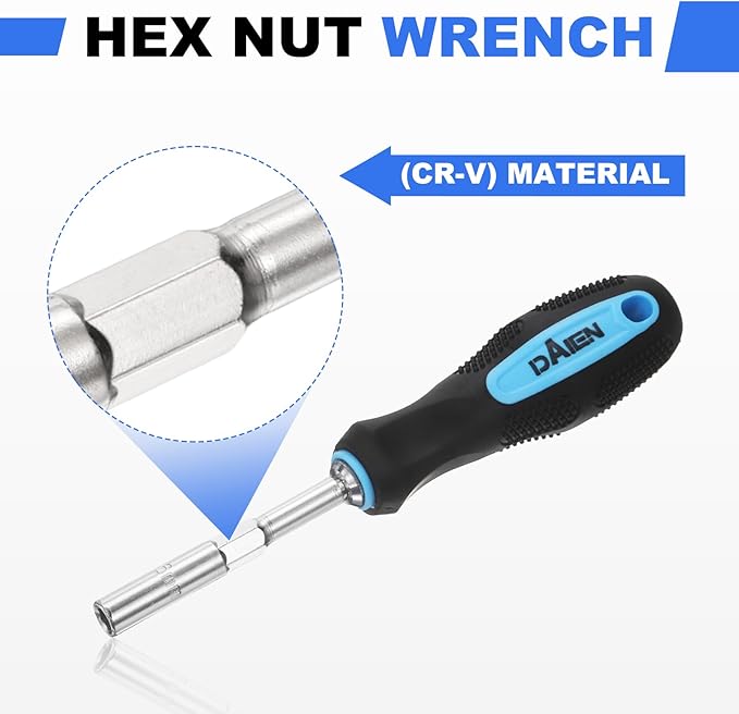 HARFINGTON Metric Nut Driver 6mm/8mm/10mm CR-V Non-Magnetic Detachable Tip Hollow Shafts Hex Socket Screwdriver with Anti-Slip Handle for Automobile Repair Bit Driver, Blue/Black