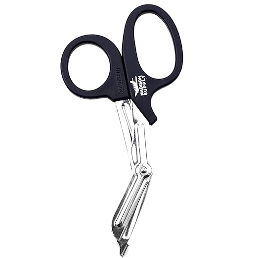 Madison Supply Medical Scissors, EMT and Trauma Shears - 7.5 Inch Premium Quality Stainless Steel Bandage Scissors - Fluoride-Coated with Non-Stick Blades - 1 Pack (Black/Stainless)