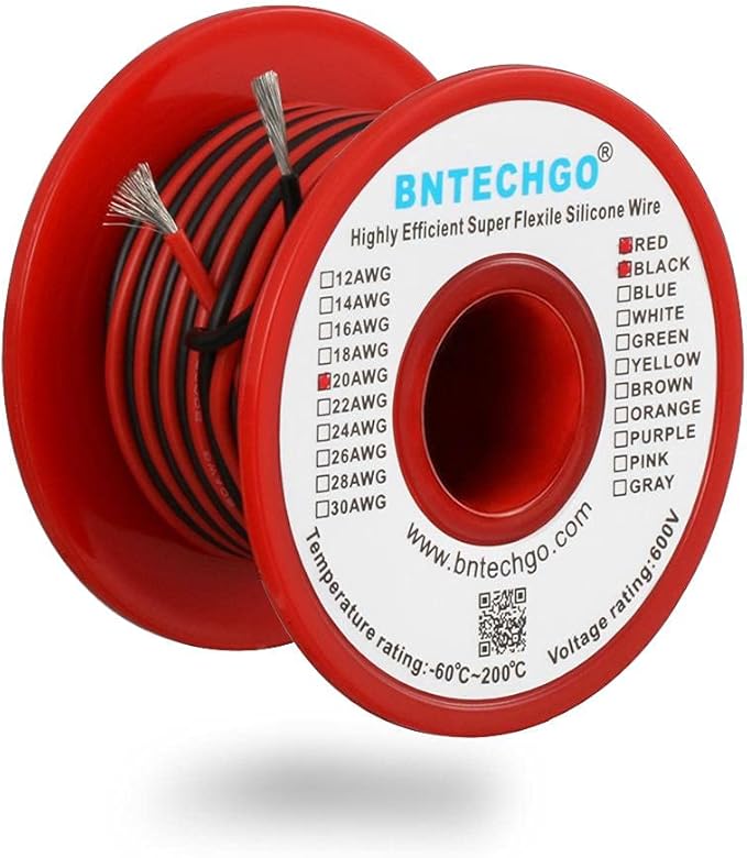 BNTECHGO 20 Gauge Silicone Wire Spool Red and Black Each 25ft 2 Separate Wires Flexible 20 AWG Stranded Tinned Copper Wire