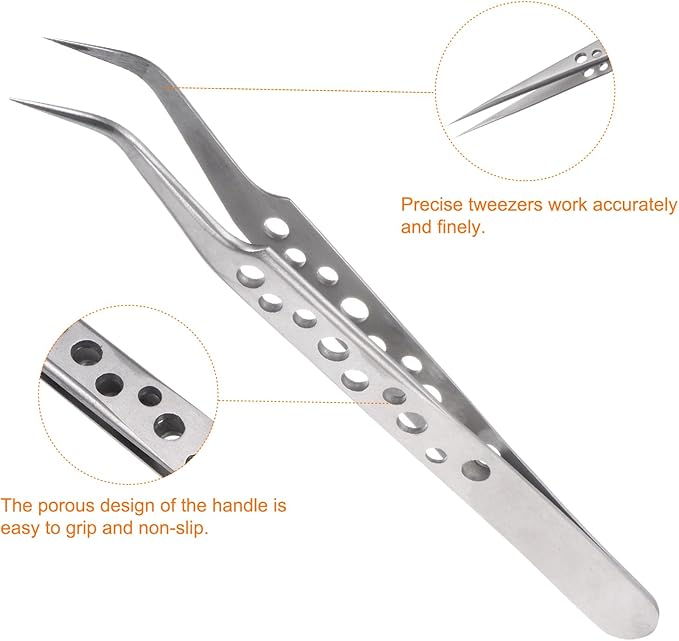 HARFINGTON Precision Tweezers 122mm Elbow Pointed Hollow Anti-slip Stainless Steel Craft Professional Tweezer for Replace Precision Parts Technology Industrial Electronics