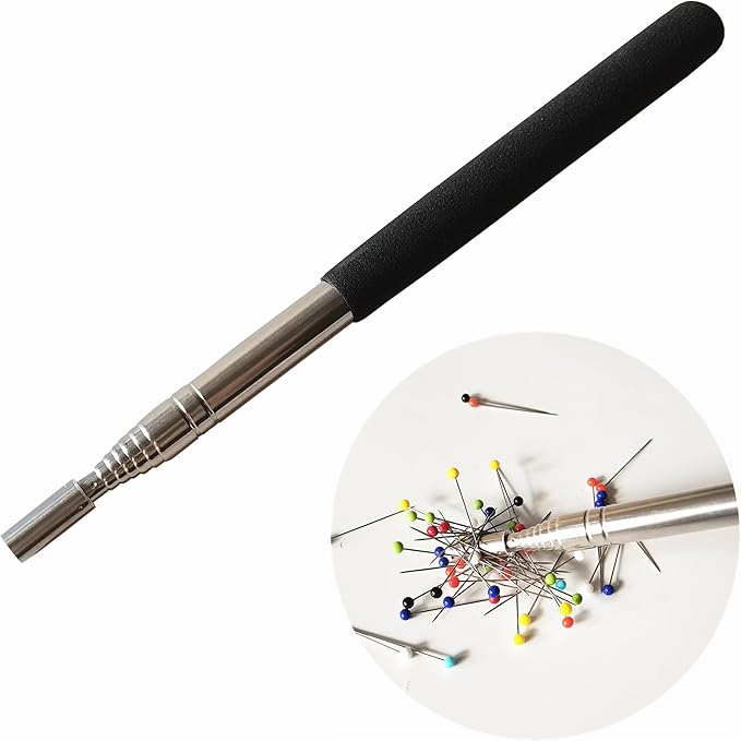 HONEYSEW Needle Stick and Pin Retriever Telescoping Magnetic Pickup Tool Extends to 39”, Picks Up Metal Sewing Notions Without Bending Over, Extendable Magnet Sweeper