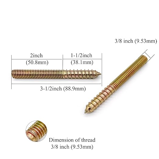 8 Pack 3/8-16 x 3-1/2 Inch Hanger Bolts 3/8-16" Double Headed Bolts 3/8 Wood Dowel Screw Self-Tapping Screw Hanger Bolts for Furniture Screws Threaded Rods Bolt 88.9mm Length