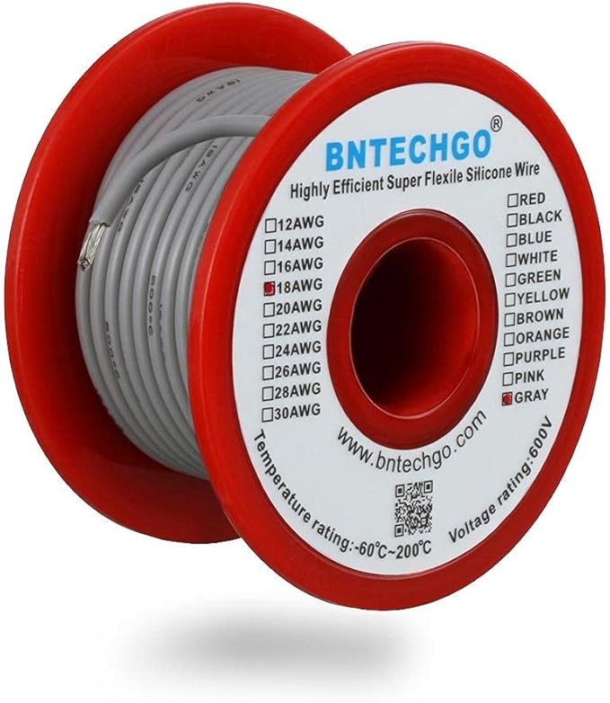 BNTECHGO 18 Gauge Silicone Wire Spool 50 ft Gray Flexible 18 AWG Stranded Tinned Copper Wire