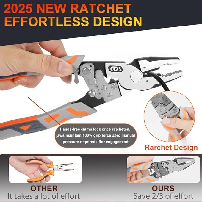 Ratchet Wire Cutters - 67% Labor-Saving Dual Mode (Normal/Ratchet), Cuts Steel Bars/Cables ??mm, VDE 10kV Insulated Grip, Forged 55HRC German Steel