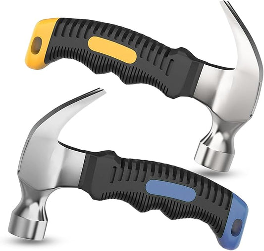 2 PacK Small Claw Hammer, Kid Hammer,Mini Steel Head Small hammer Wood Hammer Solid wood handle claw hammer for House & DIY (yellow&Green)