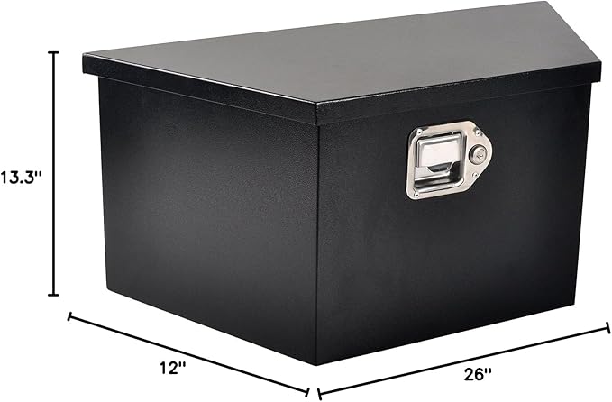 26 Inch Steel Tongue Tool Box with Lock and 2 Keys, Underbody Storage Truck Bed Organizer Toolbox for Trailer Pickup RV, Job Tool Chest, 26 X 13.3 X 12 Inch, Black