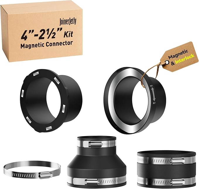 4" to 2-1/2" Inch Magnetic Dust Collection Fittings with Interlock, Starter Kit for Dust Collector and Shop Vacuums, Quickly Connect Hose to Machine Port, 1 Pack