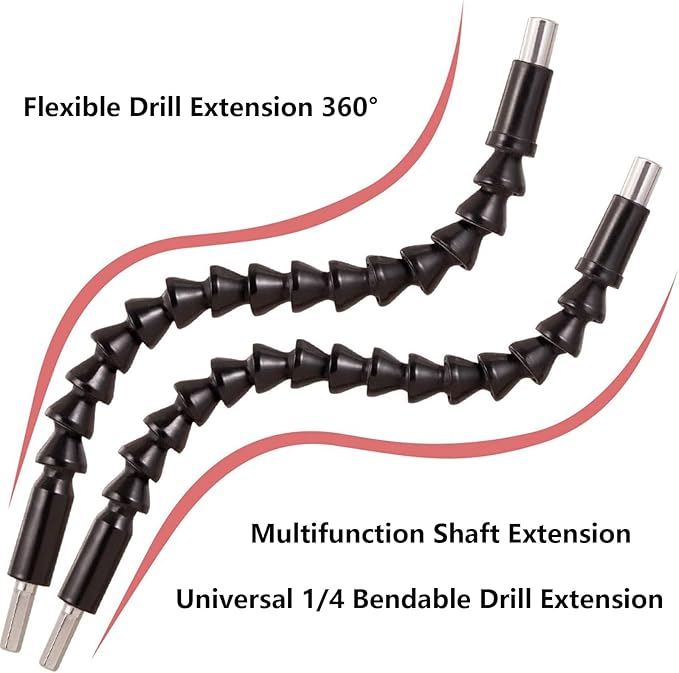 Flexible Drill Bit Extension, Bendable Drill Extension11.6inch, Manual 90째 Right Angle, 1/4 Flexible Extension for Drill, Adaptor Hex Flexible Screwdriver Extension Black (12PCS)