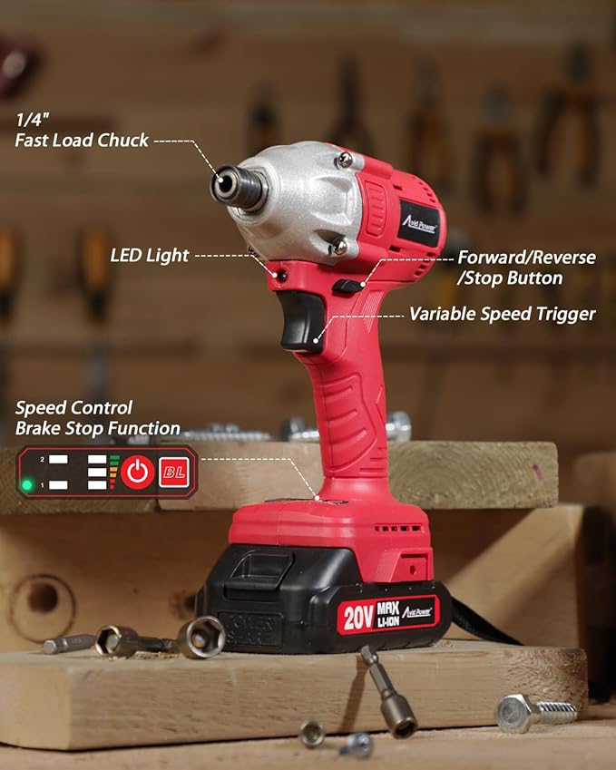 AVID POWER Impact Driver Kit, 250N.m. 20V Brushless Impact Driver Set, 2 Variable Speeds, 1/4 Cordless Impact Driver with Brake Stop Function, 4Pcs Sockets & 4Pcs Driver Bits