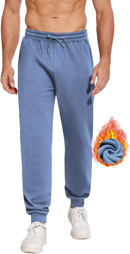 PINSPARK Men's Fleece Joggers with Zipper Pockets Tapered Sweatpants Cotton Sweat Pants for Mens Heavyweight Lounge Pants
