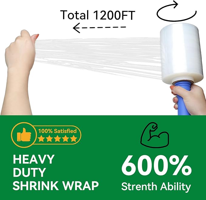 Stretch/Shrink Wrap Roll 5" x 1200' - Industrial Plastic Wrap for Moving, Heavy Duty 80 Gauge, 600% Stretch for Packing, Pallets, Shipping&Furniture Protection-2 Rolls