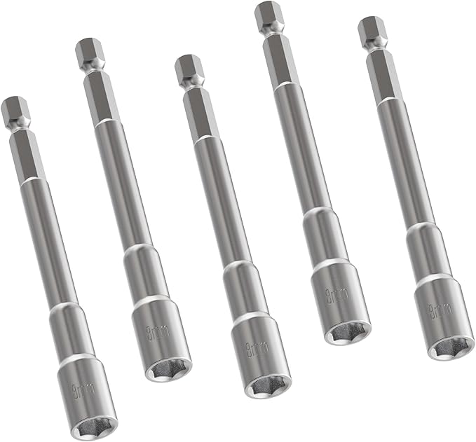 FOCKEAMS 5Pcs 8mm/0.31in Nut Setter Driver Drill Bit,Quick-Change,Impact Nut Driver Kit for Electric Drill,1/4" Hex Shank Drill Socket,100 mm Length Cr-V Adapter Drill Bits,Metric&SAE