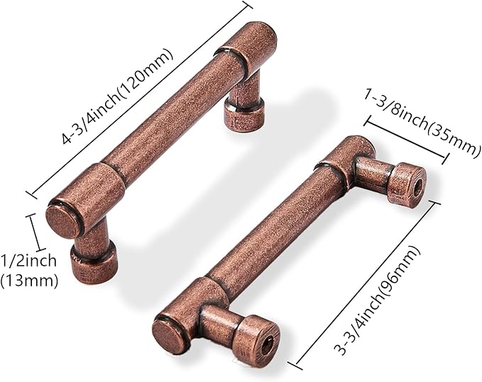 khtumeware 10 Pack 3-3/4 Inch(96mm) Vintage Antique Copper Cabinet Pulls Kitchen Cabinet Hardware for Cupboard Drawer Handles Dresser Pulls