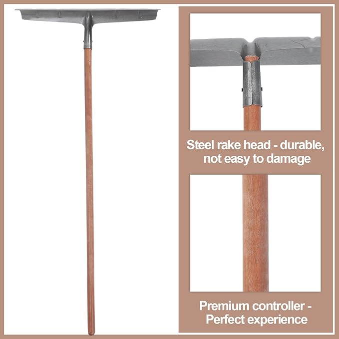 2 Pack 60 Inch Concrete Placer with 22 Inch Wide Steel Rake Head and Removable Wood Handle Concrete Rake Spreading Leveling Tool for Building Construction