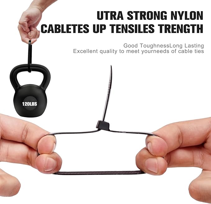 Zip Ties 12 inch 竊똇eavy Duty Cable Ties with 120 Pounds Tensile Strength竊똁lack Zip Ties竊?00 Pack, Wire Ties for Indoor and Outdoor Use.