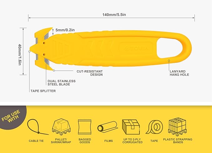 Safety Box Cutter, T TOVIA SK2 Stainless Steel Concealed Blade Package Opener with Tape Splitter for Cartons, Cardboard, Wrap, Straps, Film (12 Pieces - Assorted Colors)