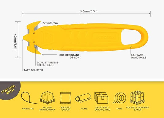 Safety Box Cutter, T TOVIA SK2 Stainless Steel Concealed Blade Package Opener with Tape Splitter for Cartons, Cardboard, Wrap, Straps, Film (12 Pieces - Assorted Colors)
