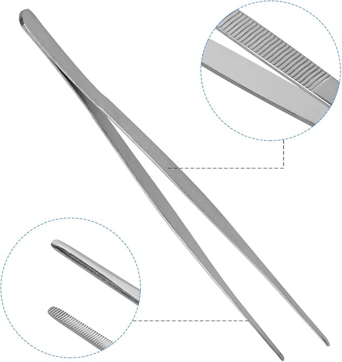 Adecco LLC Stainless Steel Tongs tweezer with precision serrated tips for surgical & sea food (10")