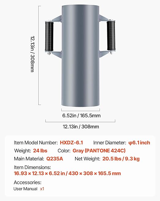 VEVOR Fence Post Driver, Heavy Duty T Post Driver with Handles, Metal Manual Pounder Rammer for U-Channel,Wooden Fence, Fits T-Posts with Inner Diameter up to 6.1in,Ideal for Farm, Garden, Yard