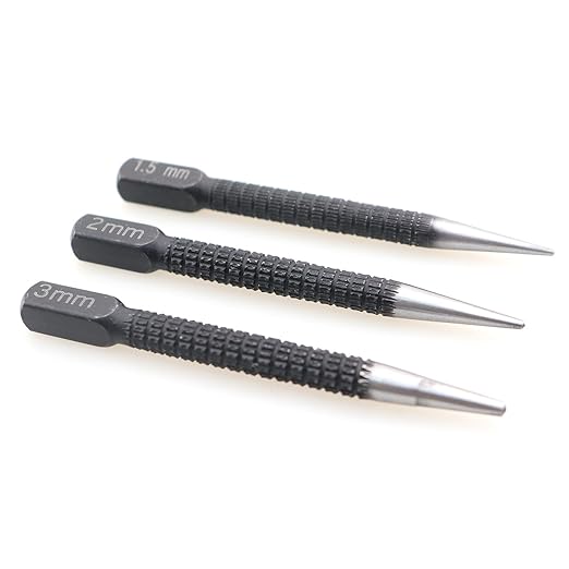 3PCS Black High Carbon Steel Centre Punch Drill Kit 1.5/2/3mm Mechanical Maintenance Installation Positioning Tool for Metal and Wood Openings